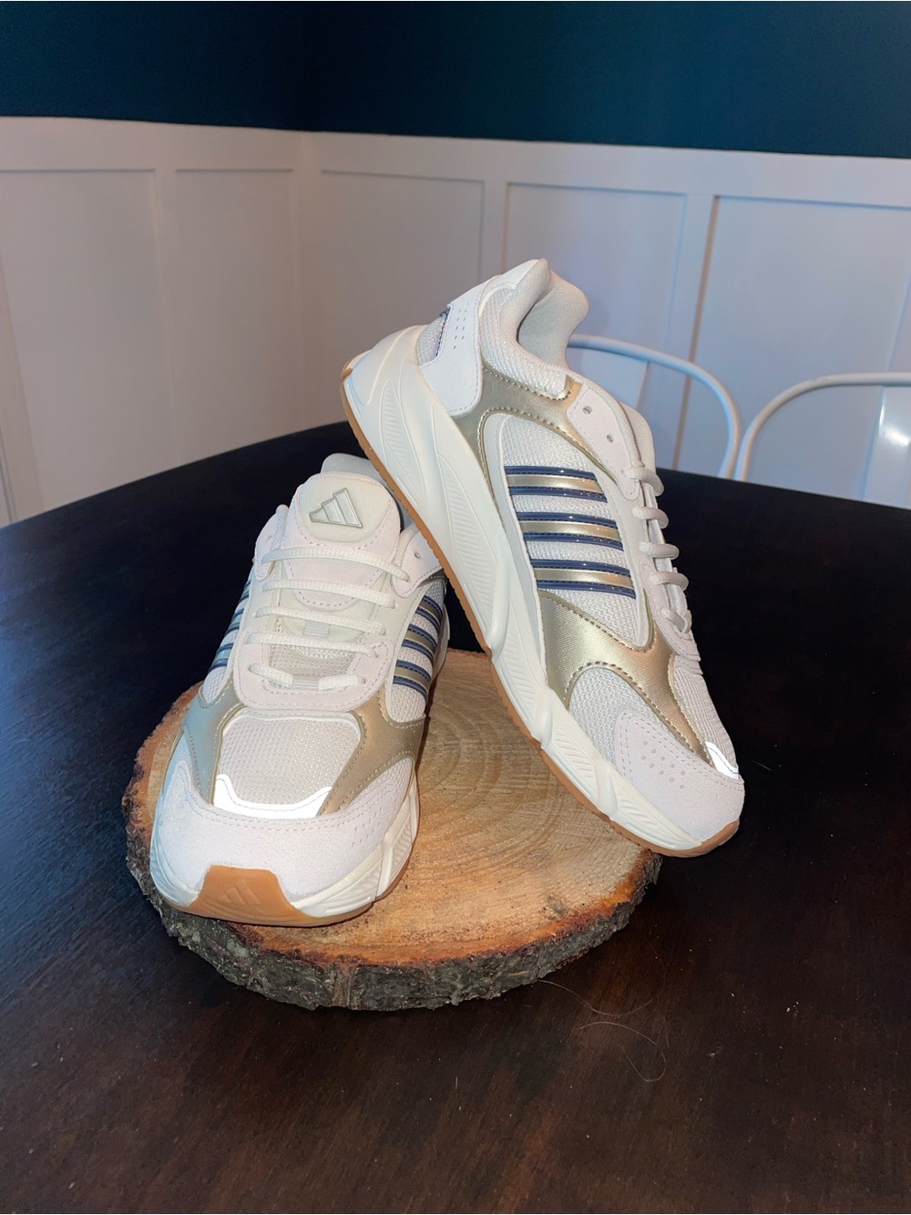 Adidas Crazychaos 2000 White and Silver Sneakers with Navy Stripes